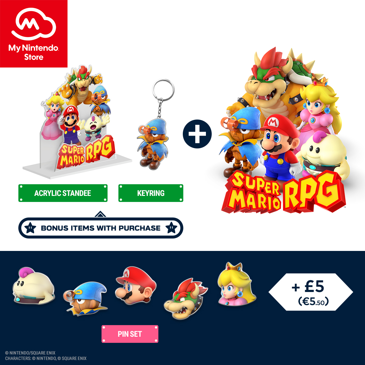 You can now pre-order Super Mario RPG on My Nintendo Store and receive a key chain and acrylic standee as bonus items with purchase!